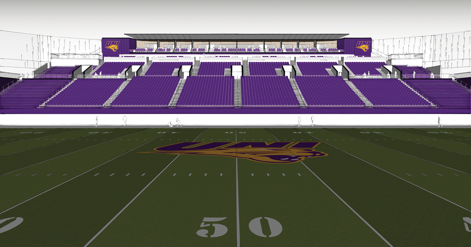 A rendering of the west UNI-Dome seating area from the 50 yard line.