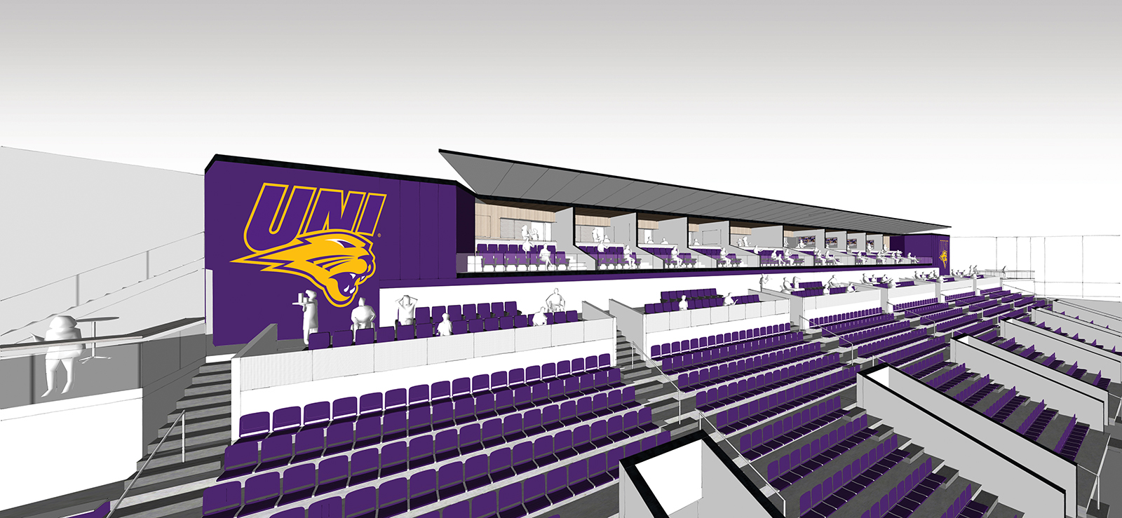 A rendering of the premium seating area and new suites in the UNI-Dome