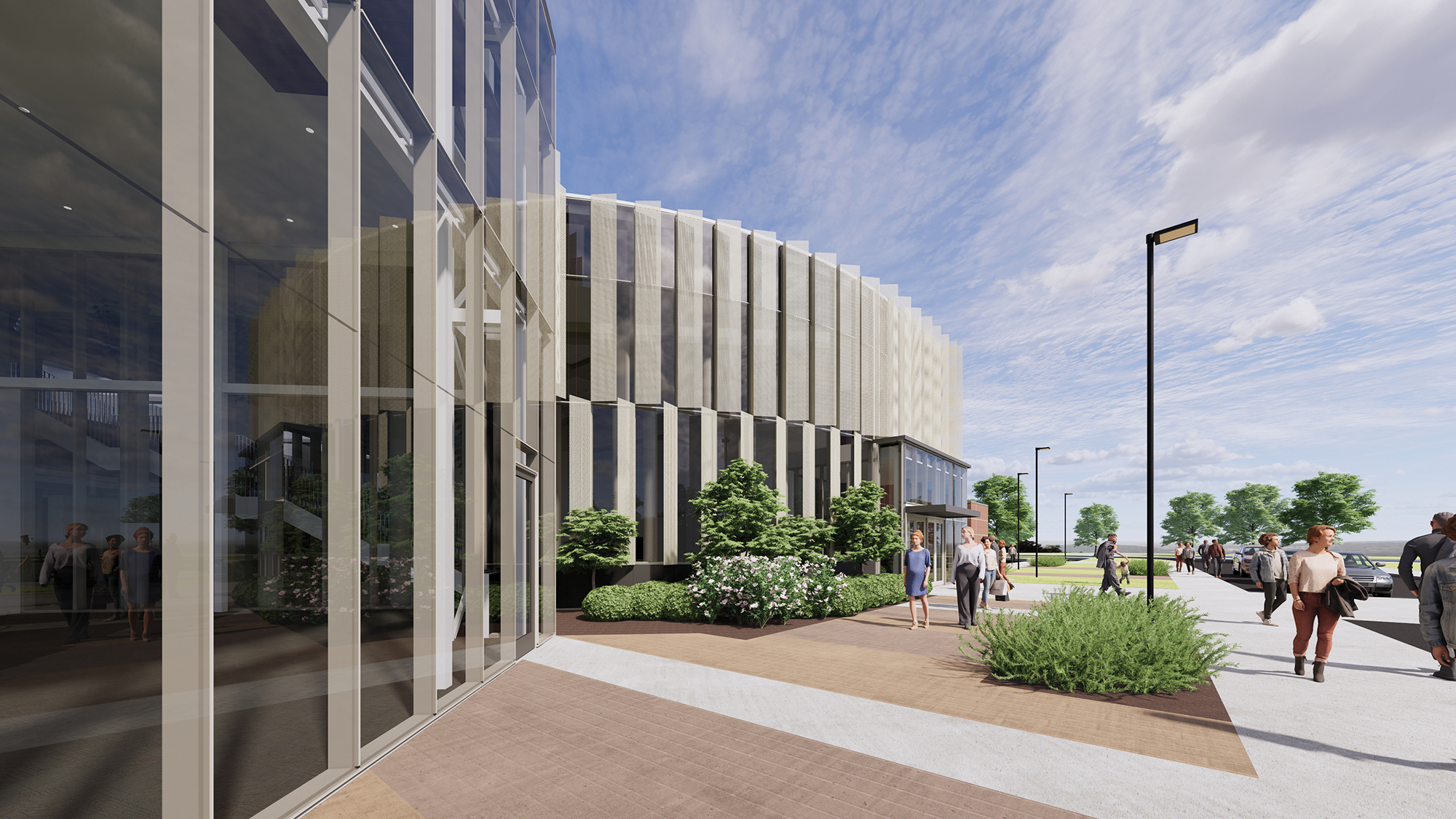 Rendering of the new Gallagher Bluedorn Performing Arts Center plaza