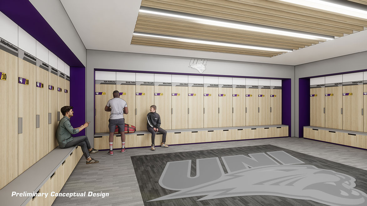 UNI Wrestling Training Facility locker room conceptual rendering