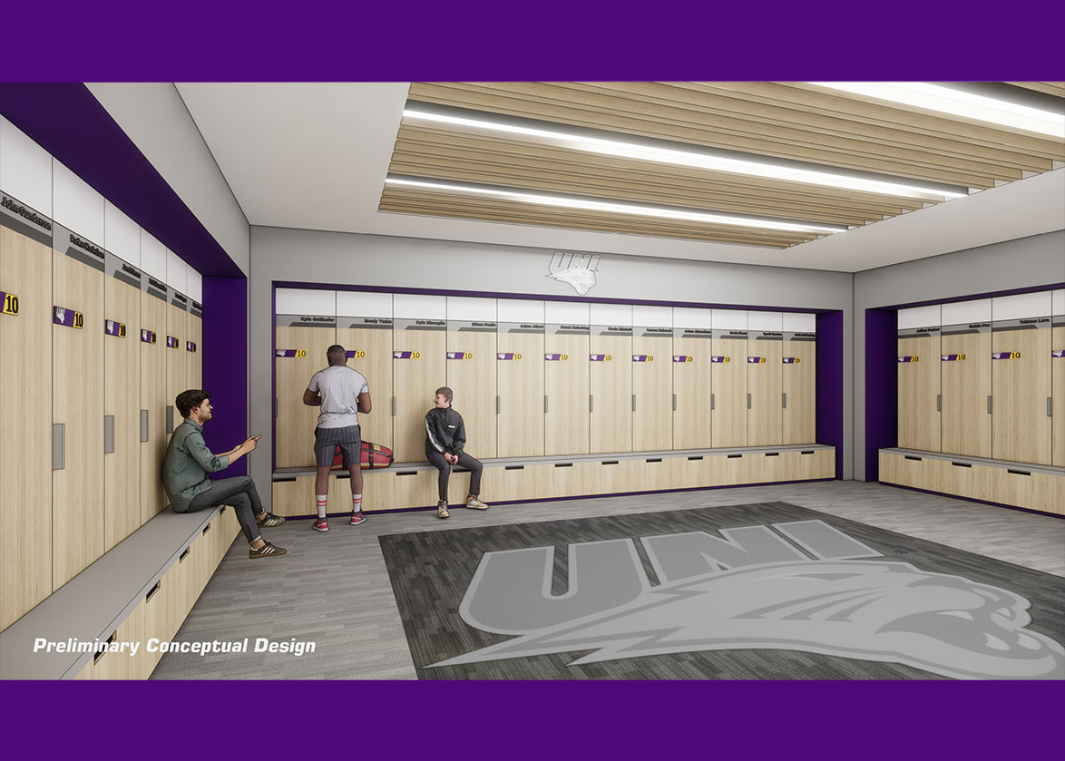 UNI Wrestling Training Facility locker room conceptual rendering