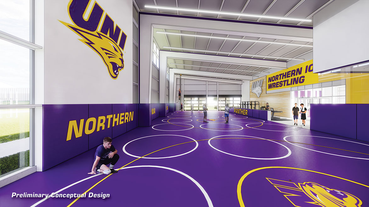 UNI Wrestling Training Facility mat room conceptual rendering