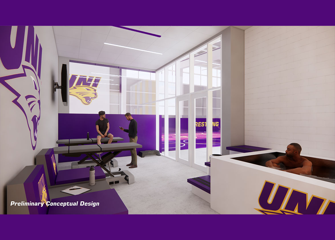 UNI Wrestling Training Facility training room conceptual rendering