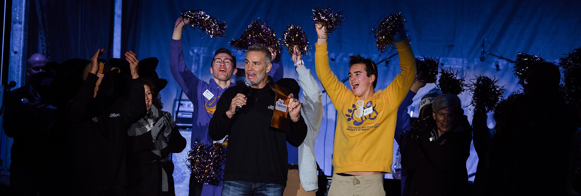 Kurt Warner announcing the public launch of the Our Tomorrow campaign at UNI Homecoming 2022