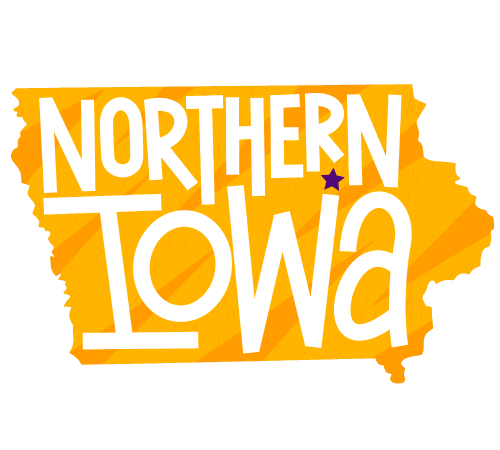 An illustration of Iowa with the words, "Northern Iowa"
