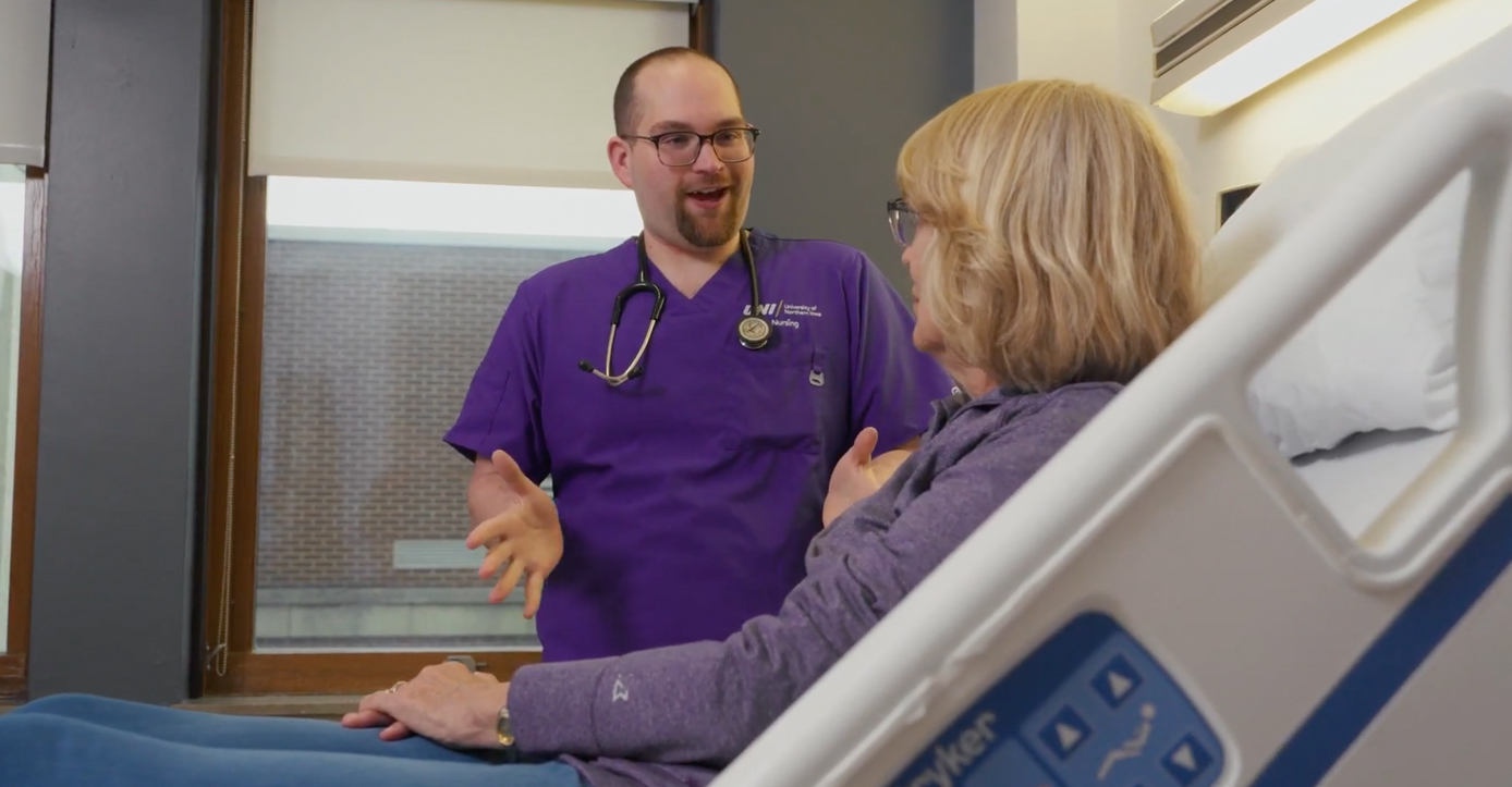 A UNI nursing student at his clinical in Waterloo